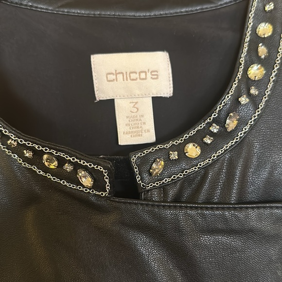 Fun Chico’s Moto faux leather black jacket with jeweled collar — Size 3 - Picture 3 of 8